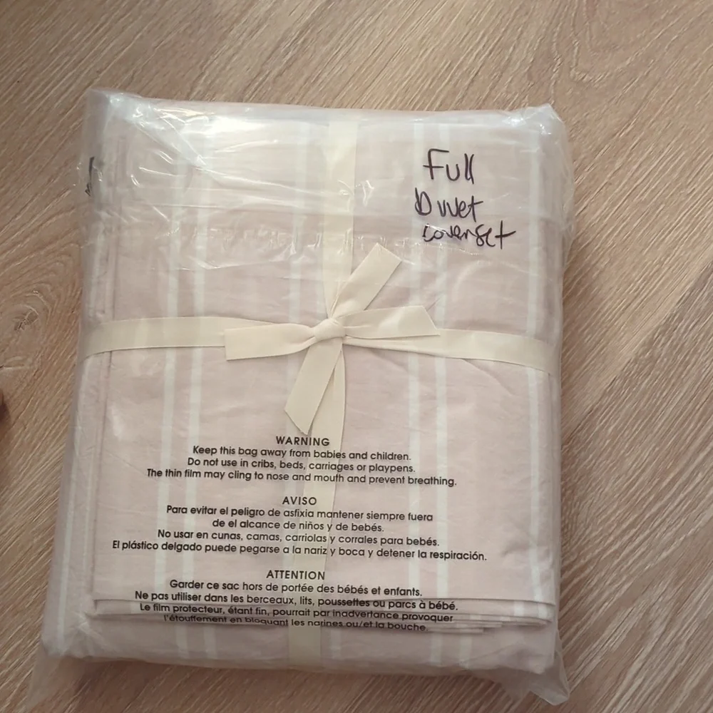 Duvet Cover Full Size Pink White Striped Duvet Cover Set Washed Cotton New